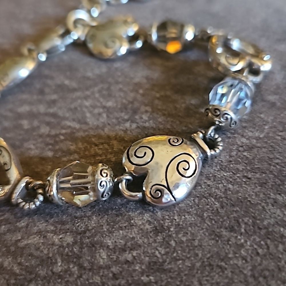 BRIGHTON Heartland Silver Plated Heart Crystal Link Coquette Bracelet - Picture 4 of 8